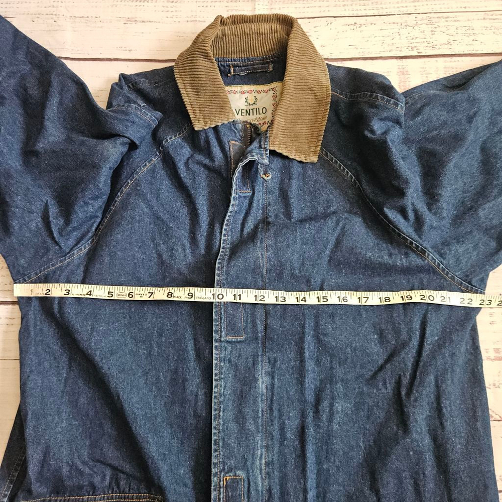 Vintage Ventilo Denim Longline Chore Jacket Corduroy Collar Trench Coat - Picture 4 of 5